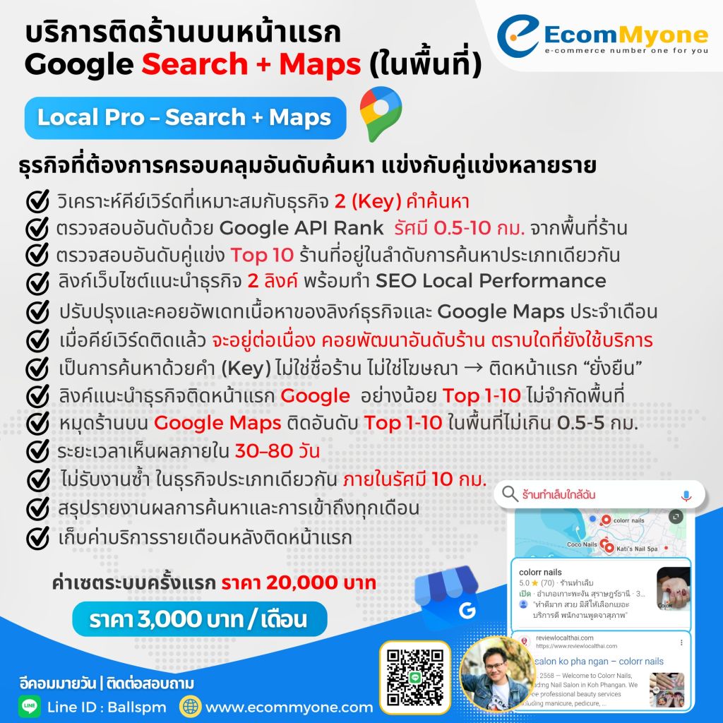 บริการทำร้านติดหน้าแรก Google ให้ธุรกิจของคุณเจอลูกค้าในพื้นที่ 13 7. Local Pro – Search Maps ธุรกิจที่ต้องการครอบคลุมอันดับค้นหา แข่งกับคู่แข่งหลายราย